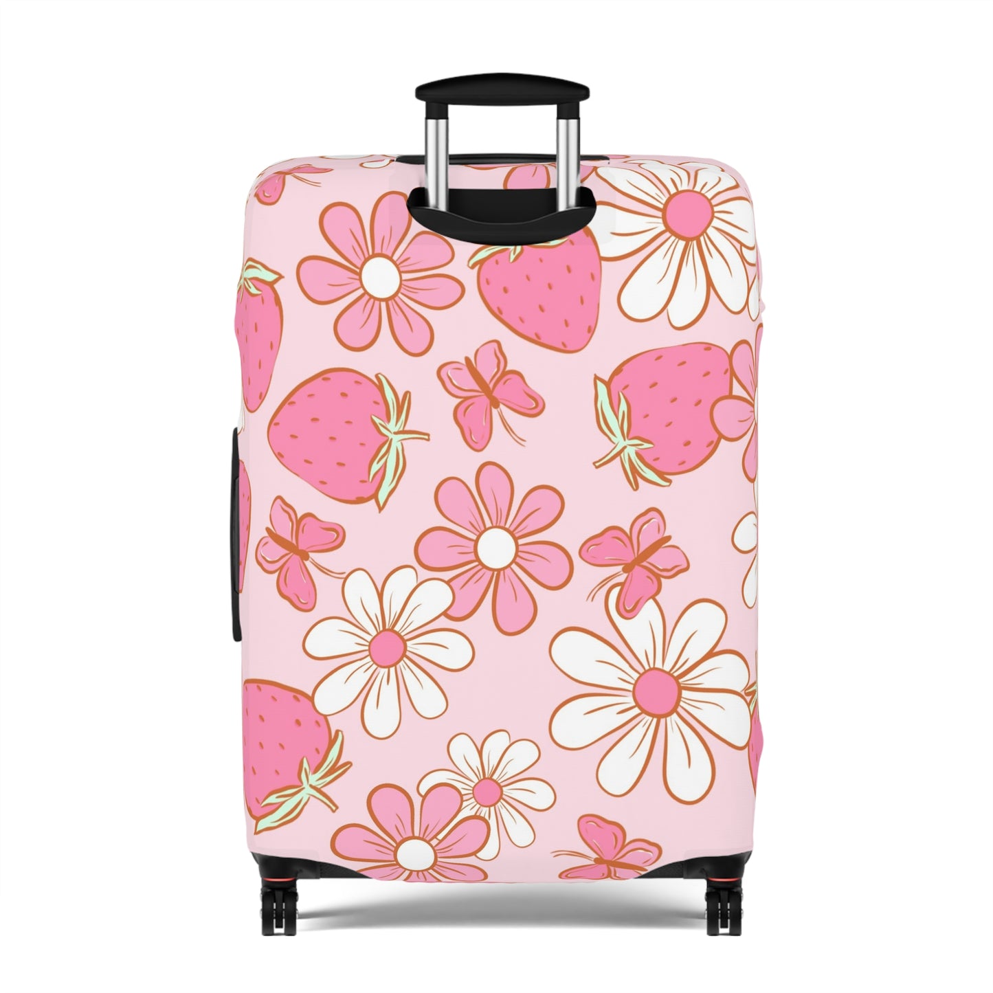 Groovy Daisy Strawberry Luggage Cover, Fun Traveling Suitcase Protector, Retro Floral Baggage Sleeve, Flower Power Bag Cover, Funky Vacation