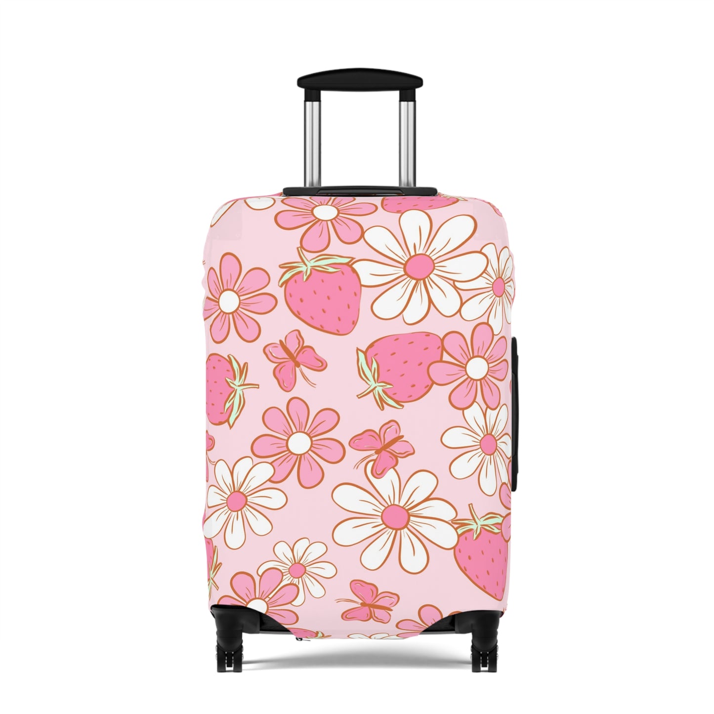 Groovy Daisy Strawberry Luggage Cover, Fun Traveling Suitcase Protector, Retro Floral Baggage Sleeve, Flower Power Bag Cover, Funky Vacation