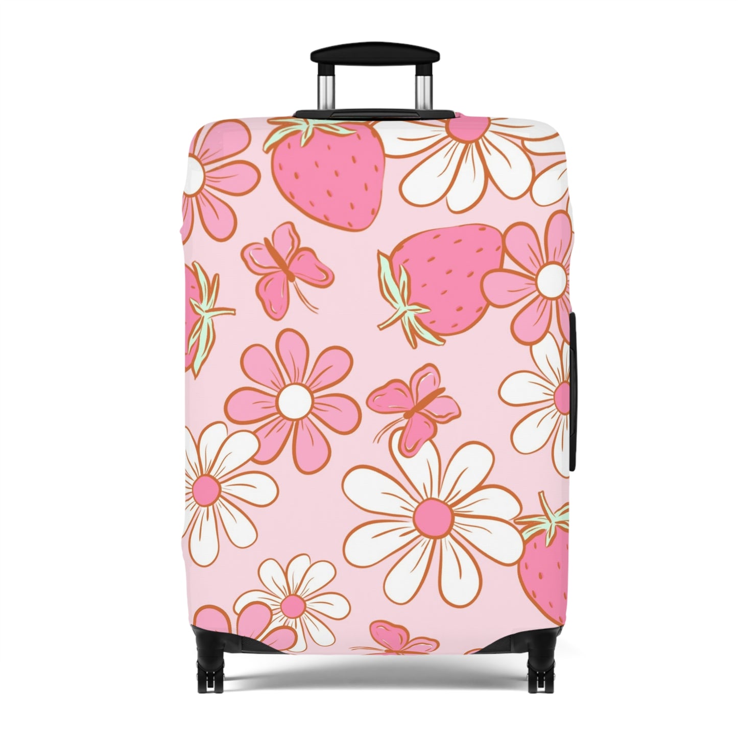 Groovy Daisy Strawberry Luggage Cover, Fun Traveling Suitcase Protector, Retro Floral Baggage Sleeve, Flower Power Bag Cover, Funky Vacation